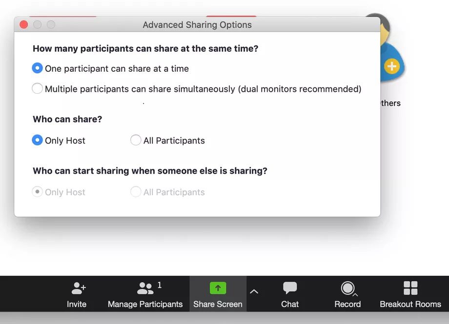 advanced screen sharing options