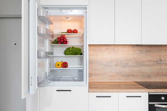 An open white fridge.