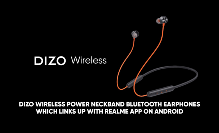 Dizo Wireless Power Neckband Bluetooth Earphones which links up with realme app on android